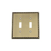 Solid Brass Egg & Dart Switchplate - Antique Brass - Double Toggle
