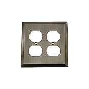 Solid Brass Deco Switchplate - Antique Pewter - Double Duplex