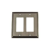 Solid Brass Deco Switchplate - Antique Pewter - Double GFCI