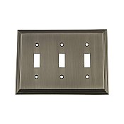 Solid Brass Deco Switchplate - Antique Pewter - Triple Toggle
