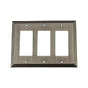 Solid Brass Deco Switchplate - Antique Pewter - Triple GFCI