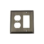 Solid Brass Deco Switchplate - Antique Pewter - Duplex/GFCI