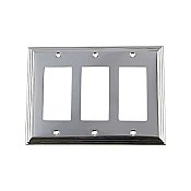 Solid Brass Deco Switchplate - Bright Chrome - Triple GFCI