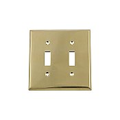 Solid Brass New York Switchplate - Unlacquered Polished Brass - Double Toggle