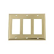 Solid Brass New York Switchplate - Unlacquered Polished Brass - Triple GFCI