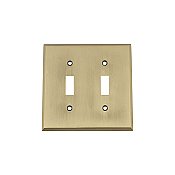 Solid Brass New York Switchplate - Antique Brass - Double Toggle