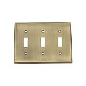 Solid Brass New York Switchplate - Antique Brass - Triple Toggle