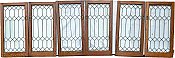 Set of 6 Antique Quartersawn Oak Leaded Glass Cabinet Doors - 20-3/4” x 41-3/8” - Circa 1900