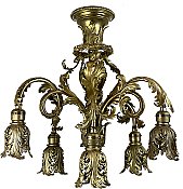 Antique French Renaissance 6-Arm Ceiling Light Fixture with Gilded Finish - Circa 1910
