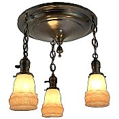 Antique 3-Light Flush Mount Brass Pan Ceiling Light Fixture - Circa 1910