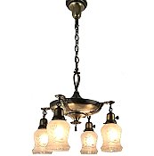 Antique 4-Light Antique Brass Pan Ceiling Light Fixture - Circa 1920