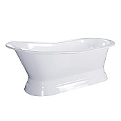 67-Inch Cast Iron Single Slipper Pedestal Tub (No Faucet Drillings), White