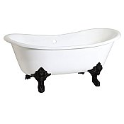 67-Inch Cast Iron Double Slipper Clawfoot Tub (No Faucet Drillings), White/Matte Black
