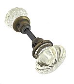 Antique Pressed or Fluted Crystal/Glass Door Knob Pair - Silvered Center