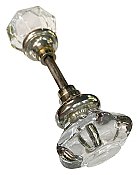Antique 8-Point Octagon Crystal / Glass Door Knob Pair - Nickel Neck With Mercury Bubble Center - Circa 1900
