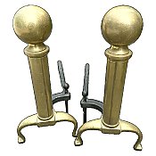 Antique Pair of Cast Brass Colonial Style Fireplace Andirons - Circa 1920