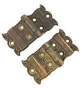 Antique 1/2" Offset Ornate Icebox Hinge Pair