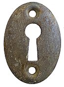 Antique Wrought Steel Oval Door Keyhole Escutcheon Plate - Circa 1910