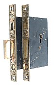 Set of Antique Wrought Bronze "Ceylon" Design Double Pocket Door Locks by P. & F. Corbin - Circa 1905