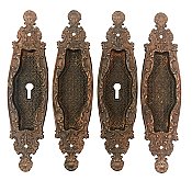 Set of Antique Bronze Plated Cast Iron Sliding or Pocket Door Flush Pull or Cup Escutcheon Plates in "Castella" Design by Reading Hardware Co. - Circa 1899