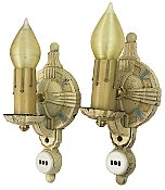 Pair of Antique "Puritan" Polychrome Wall Sconces - Circa 1930