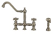 Vintage III Plus Bridge Faucet with Swivel Spout, Cross Handles and Solid Brass Side Spray - Brushed Nickel Finish