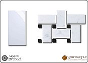 Marble Mosaics Honed Marble Basketweave Tile Sample Card in 'Carrara White' with 'Jet Black'  Dot