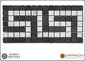 Marble Mosaics Honed Marble Greek Key Tile Sample Card in 'Carrara White' with 'Jet Black'  Dot
