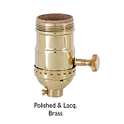 Brass Shell Lamp Socket with 3-Way Interior & Turn Knob - UNO Thread-Polished & Lacquered Brass