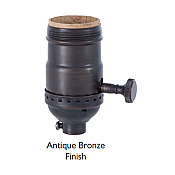 Brass Shell Lamp Socket with ON/OFF Interior & Turn Knob - UNO Thread-Antique Bronze