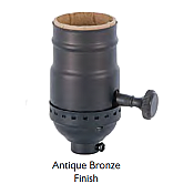 Brass Shell Lamp Socket with Turn Knob & ON/OFF Interior - No UNO Thread-Antique Bronze