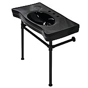 Kingston Brass VPB136K0ST Imperial 36" Ceramic Console Sink Basin with Stainless Steel Legs (8-Inch - 3-Hole) - Black/Matte Black