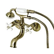 Kingston Brass KS225PXAB Kingston Tub Wall Mount Clawfoot Tub Faucet with Hand Shower, Antique Brass
