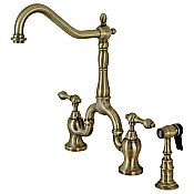 Kingston Brass KS7753ALBS English Country Kitchen Bridge Faucet with Brass Sprayer, Antique Brass