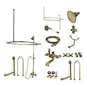 Kingston Brass CCK1183AX Vintage Clawfoot Tub Faucet Package with Shower Enclosure, Antique Brass