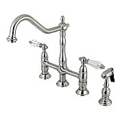 Kingston Brass KS1278WLLBS Wilshire Bridge Kitchen Faucet with Brass Sprayer, Brushed Nickel