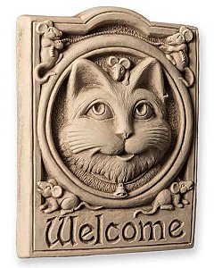 Carruth Studios "Welcome Cat" Cast Concrete Wall Plaque