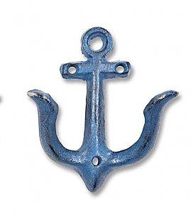 Cast Iron Nautical Anchor Wall Hook - Red or Blue