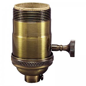 Heavy Turned Solid Brass Lamp Socket with ON/OFF Interior & Removable Turn Knob - UNO Thread-Antique Brass