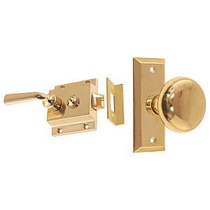 Solid Brass Traditional Surface Mount Storm Door Latch Set - Polished Brass