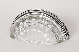 Clear Transparent & Polished Chrome Melon Glass Bin Pull
