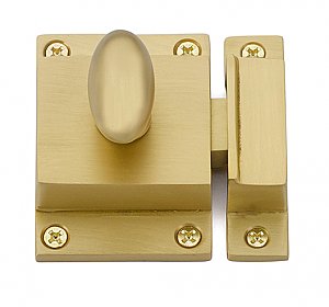 Traditional Spring Loaded Oval Knob Cabinet Latch - Satin Brass