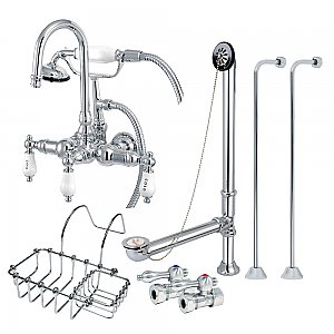 Kingston Brass CCK10T1SS-SB Vintage Wall Mount Clawfoot Tub Faucet Package with Supply Line, Polished Chrome