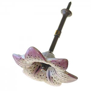 Opal Glass Curtain Knob or Tieback with Bronze Post- Pale Pink and Yellow Lily