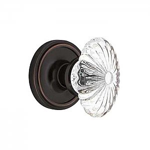 Complete Door Hardware Set - with Classic Rosette with Oval Fluted Crystal Knob