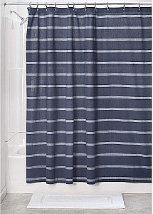 100% Cotton Shower Curtain - Navy Blue - White Stripe