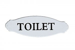 White Enameled Metal "Toilet" Sign