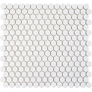 Hudson Penny Round 3/4" Glazed Porcelain Mosaic Tile - Glossy White - Per Case of 10 Sheets - 10.74 Sq. Ft.