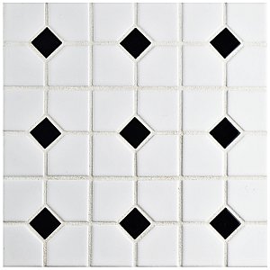 Oxford Matte Wht w/Blk Dot 11-1/2" x 11-1/2" Porcelain Mosaic Tile - 10 Tiles Per Case - 9.4 Sq. Ft.