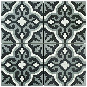 Cemento Braga Luna 7-7/8" x 7-7/8" Handmade Ceramic Tile - Gray & Black - Per Case of 12 - 10.76 Square Feet